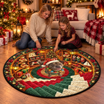 Custom Christmas Village Dog Decor - Personalized Quilted Round Mat