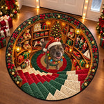Custom Christmas Village Dog Decor - Personalized Quilted Round Mat
