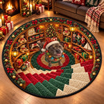 Custom Christmas Village Dog Decor - Personalized Quilted Round Mat