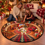 Custom Christmas Corgi Library Decor - Personalized Quilted Round Mat