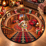 Custom Christmas Corgi Library Decor - Personalized Quilted Round Mat