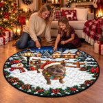 Custom Christmas Dog Snowy Village Decor - Personalized Quilted Round Mat