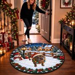 Custom Christmas Dog Snowy Village Decor - Personalized Quilted Round Mat