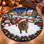 Custom Christmas Dog Snowy Village Decor - Personalized Quilted Round Mat