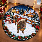 Custom Christmas Dog Snowy Village Decor - Personalized Quilted Round Mat