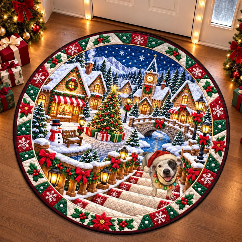 Christmas Pug Train Decor - Personalized Quilted Round Mat