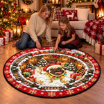 Custom Christmas Pug Train Holiday Decor - Personalized Quilted Round Mat