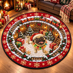 Custom Christmas Pug Train Holiday Decor - Personalized Quilted Round Mat