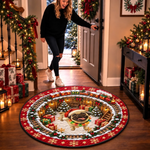 Custom Christmas Pug Train Holiday Decor - Personalized Quilted Round Mat