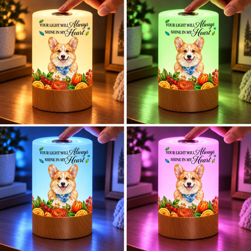 Custom Pet Memorial Keepsake Gifts - Personalized Photo Dimmable Touch Night Light - Forever in Our Hearts