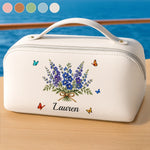 Custom Name Floral Butterfly Gifts - Personalized PU Leather Travel Toiletry Bag