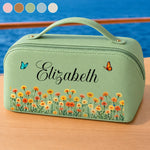Custom Name Floral Travel Gift - Personalized PU Leather Travel Toiletry Bag