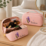 Custom Name Purple Iris Flower Travel Accessory - Personalized PU Leather Travel Toiletry Bag