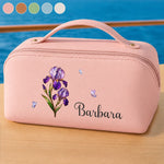 Custom Name Purple Iris Flower Travel Accessory - Personalized PU Leather Travel Toiletry Bag