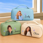 Custom Photo Travel Gifts for Women - Personalized PU Leather Travel Toiletry Bag
