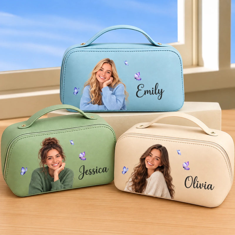 Custom Photo Travel Gifts for Women - Personalized PU Leather Travel Toiletry Bag