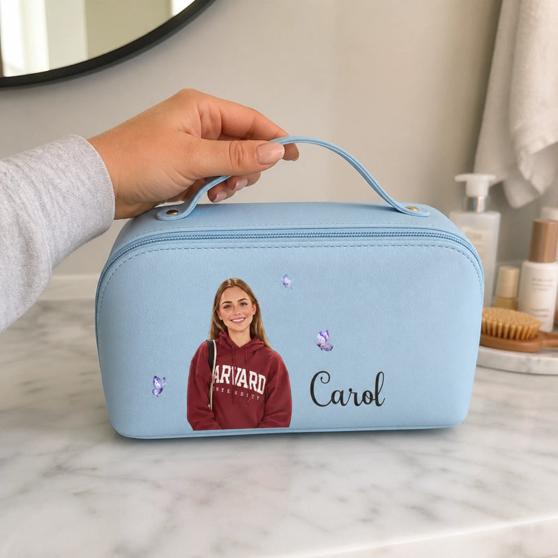 Custom Photo Travel Gifts for Women - Personalized PU Leather Travel Toiletry Bag