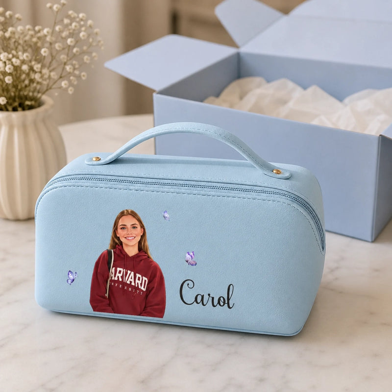 Custom Photo Travel Gifts for Women - Personalized PU Leather Travel Toiletry Bag