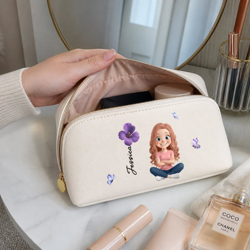 Custom Name Butterfly Girl Gifts for Girls - Personalized PU Leather Travel Toiletry Bag