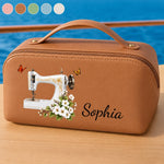 Custom Name Sewing Gifts for Seamstresses - Personalized PU Leather Travel Toiletry Bag