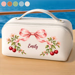 Custom Name Cherry Bow Design - Personalized PU Leather Travel Toiletry Bag