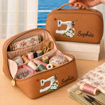 Custom Name Sewing Gifts for Seamstresses - Personalized PU Leather Travel Toiletry Bag