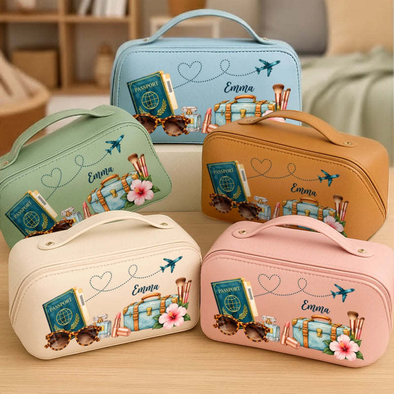 Custom Name Travel Beauty Gifts - Personalized PU Leather Travel Toiletry Bag