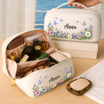 Custom Name Floral Butterfly Travel Gifts - Personalized PU Leather Travel Toiletry Bag