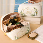 Custom Name Zodiac Floral Gifts for Women - Personalized PU Leather Travel Toiletry Bag