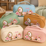 Custom Name Vintage Floral Beauty Gifts for Women - Personalized PU Leather Travel Toiletry Bag