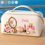 Custom Name Vintage Floral Beauty Gifts for Women - Personalized PU Leather Travel Toiletry Bag