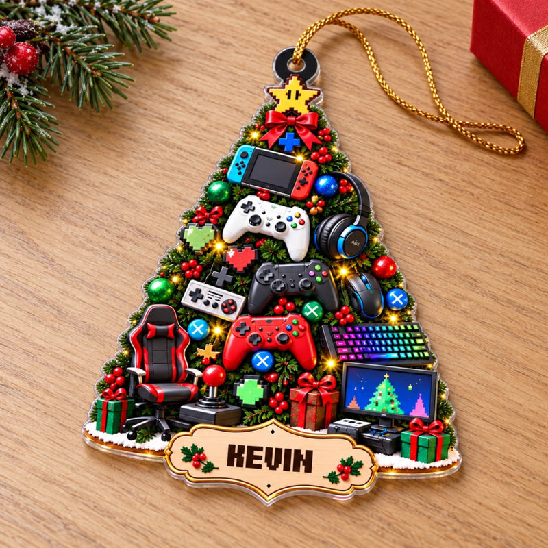 Custom Name Gamer Christmas Gifts - Personalized Acrylic Ornament - Level Up This Christmas