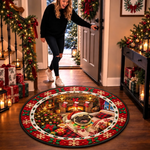 Custom Christmas Pug Fireplace Decor - Personalized Photo Quilted Round Mat