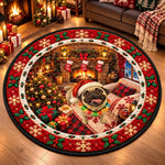 Custom Christmas Pug Fireplace Decor - Personalized Photo Quilted Round Mat
