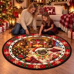 Custom Christmas Pug Fireplace Decor - Personalized Photo Quilted Round Mat