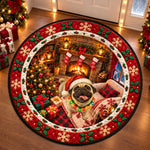 Custom Christmas Pug Fireplace Decor - Personalized Photo Quilted Round Mat