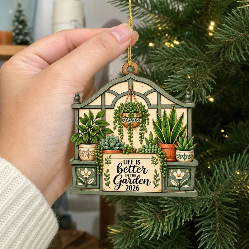 Custom Name Gardening Christmas Gifts for Plant Lovers - Personalized Christmas Wooden Ornament