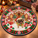 Custom Christmas Gingerbread Pug Holiday Decor - Personalized Photo Quilted Round Mat