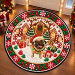 Custom Christmas Gingerbread Pug Holiday Decor - Personalized Photo Quilted Round Mat