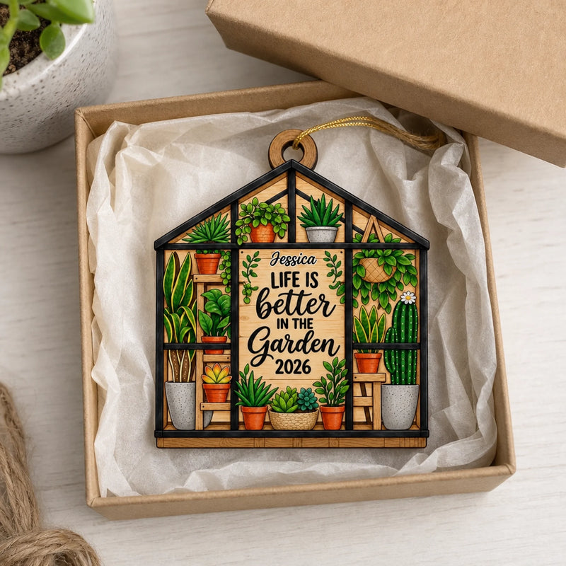Custom Name Greenhouse Gardening Gifts for Plant Lovers - Personalized Christmas Wooden Ornament
