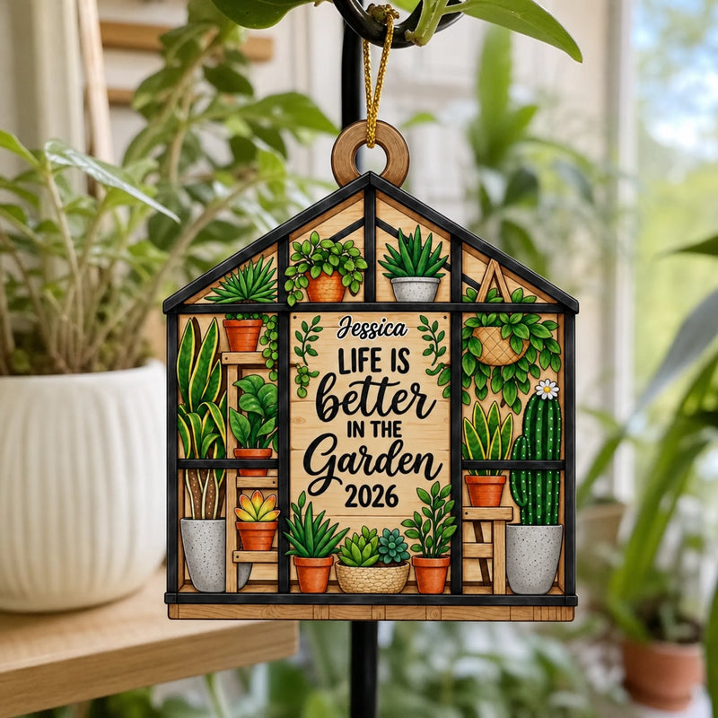 Custom Name Greenhouse Gardening Gifts for Plant Lovers - Personalized Christmas Wooden Ornament