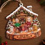 Custom Name Christmas Gifts for Couples and Cat Lovers - Personalized Wooden Ornament