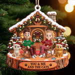 Custom Name Christmas Gifts for Couples and Cat Lovers - Personalized Wooden Ornament