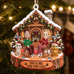Custom Name Christmas Gifts for Couples and Cat Lovers - Personalized Wooden Ornament