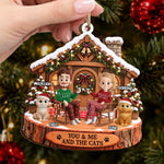 Custom Name Christmas Gifts for Couples and Cat Lovers - Personalized Wooden Ornament