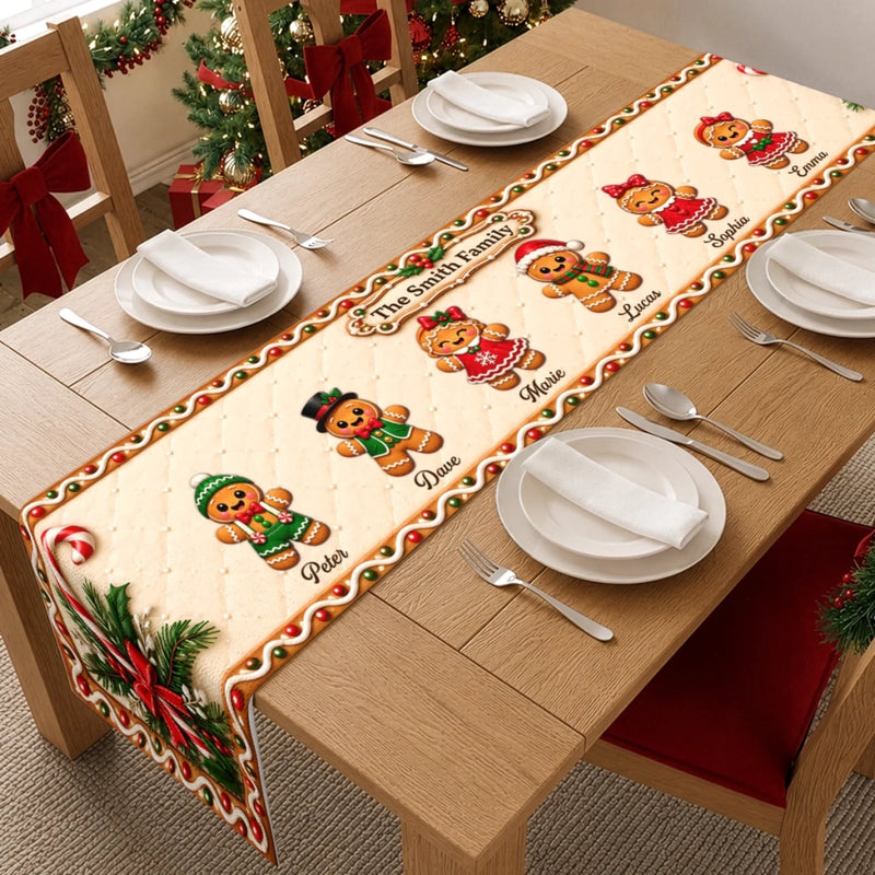 Custom Name Christmas Gingerbread Family Gifts - Personalized Table Runner