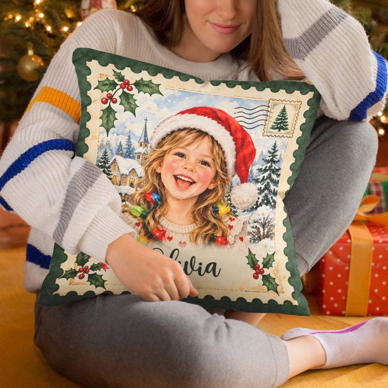 Custom Name Christmas Portrait Gifts for Children - Personalized Photo Pillow
