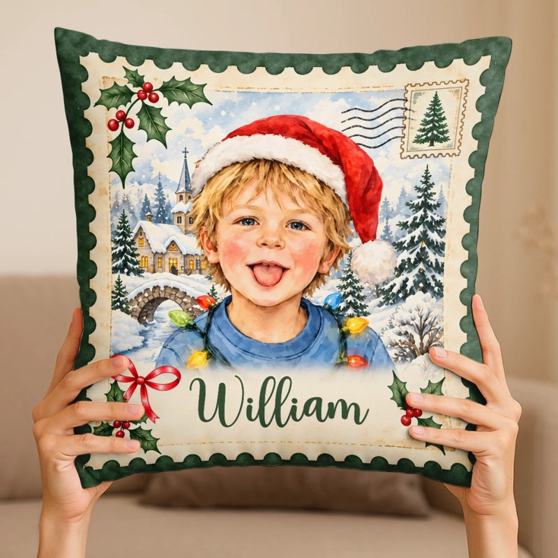 Custom Name Christmas Portrait Gifts for Children - Personalized Photo Pillow