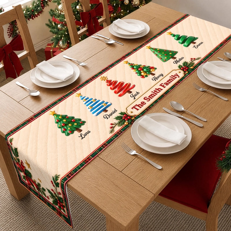 Custom Name Christmas Tree Gathering Decor - Personalized Table Runner