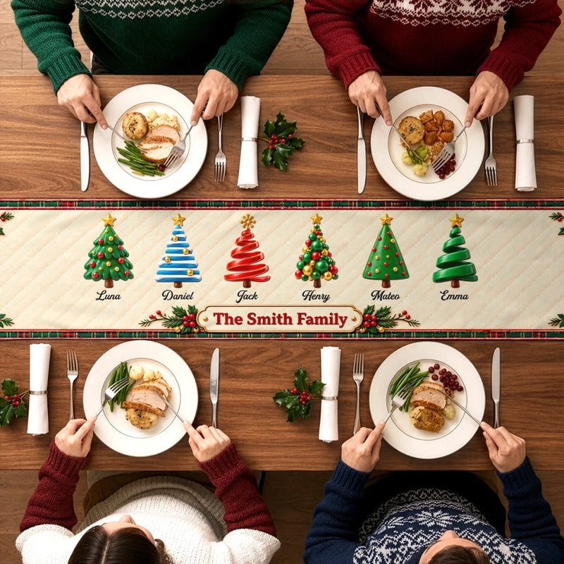 Custom Name Christmas Tree Gathering Decor - Personalized Table Runner
